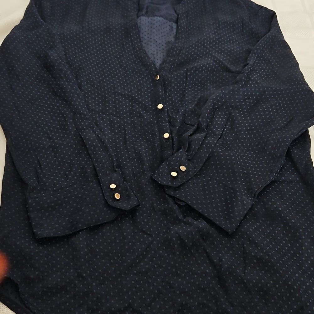 Zara Women's Casual Button-Down Shirt Long Sleeves Shirt Navy Blue Small - Picture 12 of 16